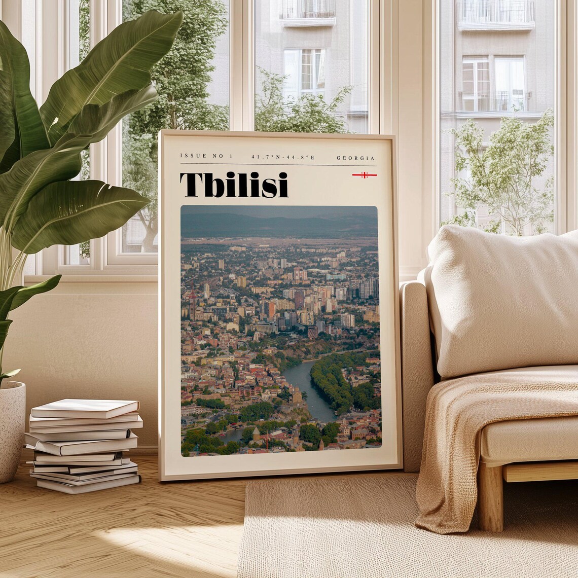 Tbilisi Georgia Vintage Travel Poster Old Town River Aerial Photo Art