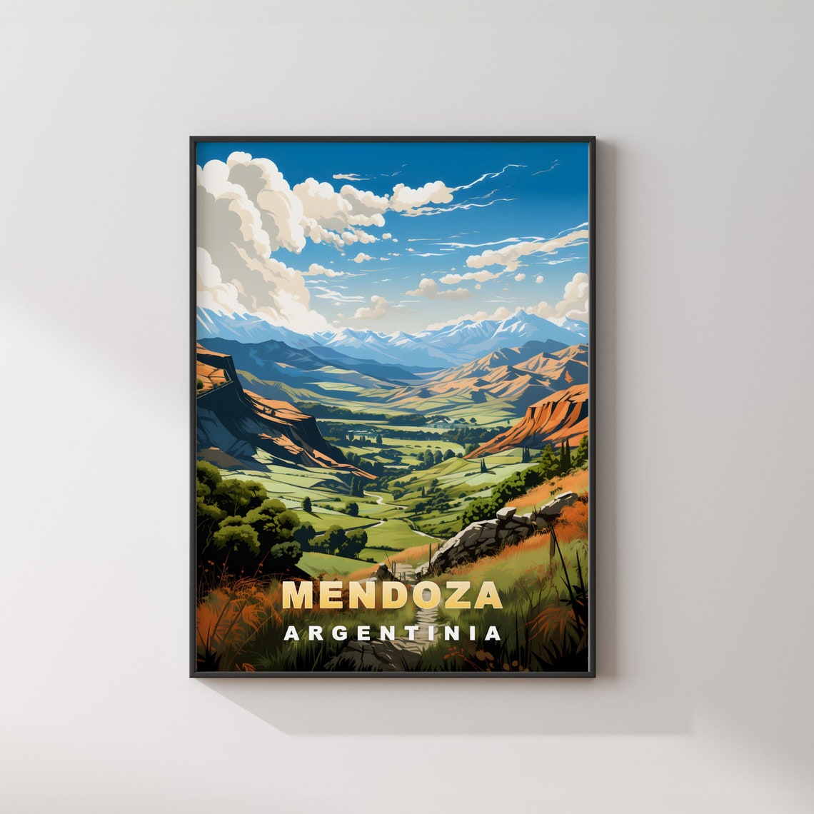 Mendoza Argentina Green Valley Mountain Vista View Travel Poster - Image 2