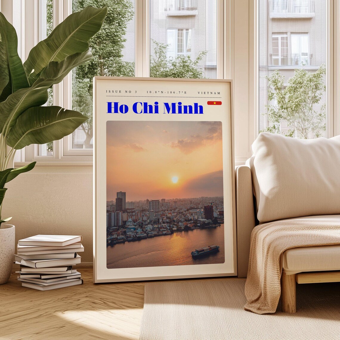 Ho Chi Minh Vietnam River Sunset Golden Hour Cargo Boat Poster