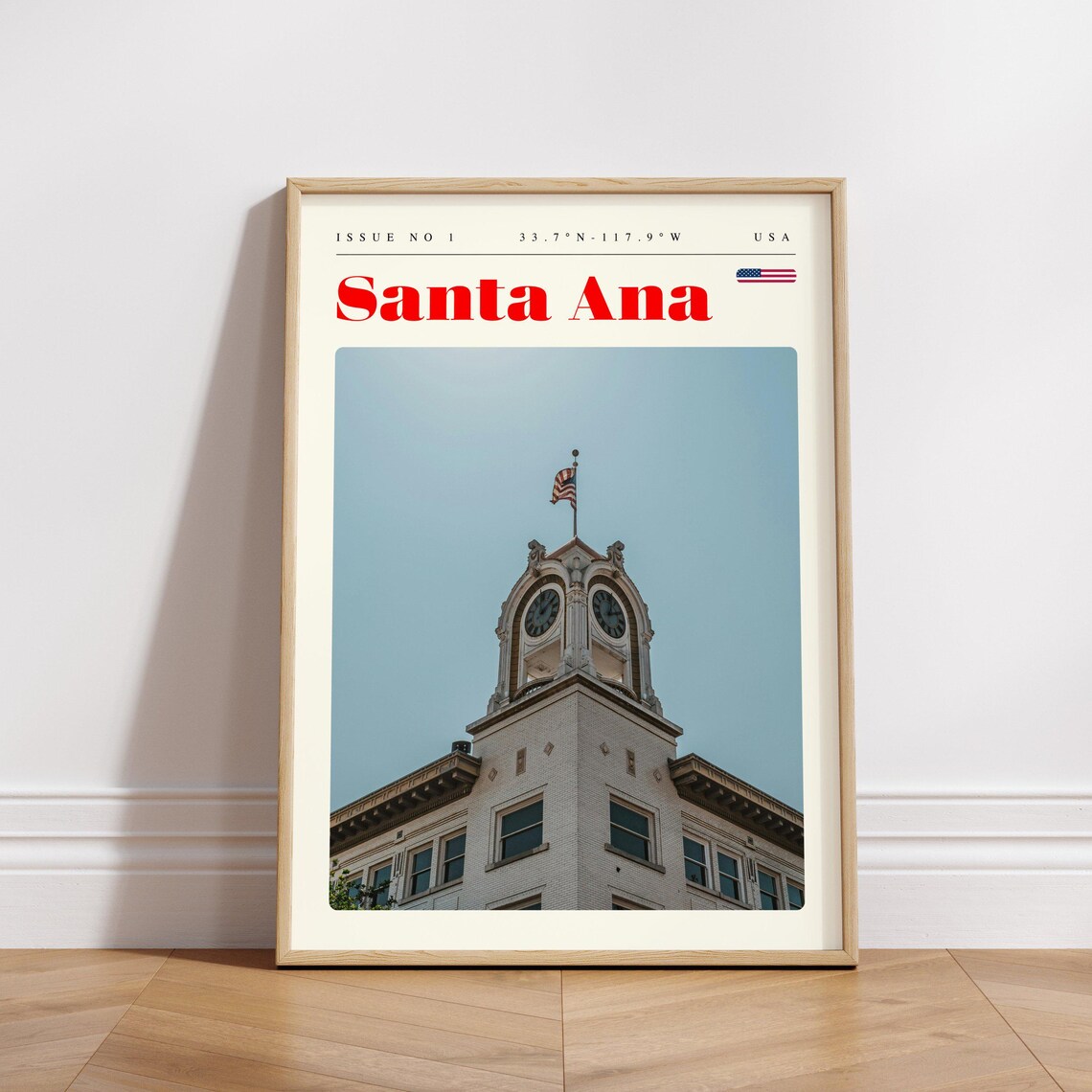 Santa Ana Historic Clock Tower Flag California USA Travel Poster - Image 3