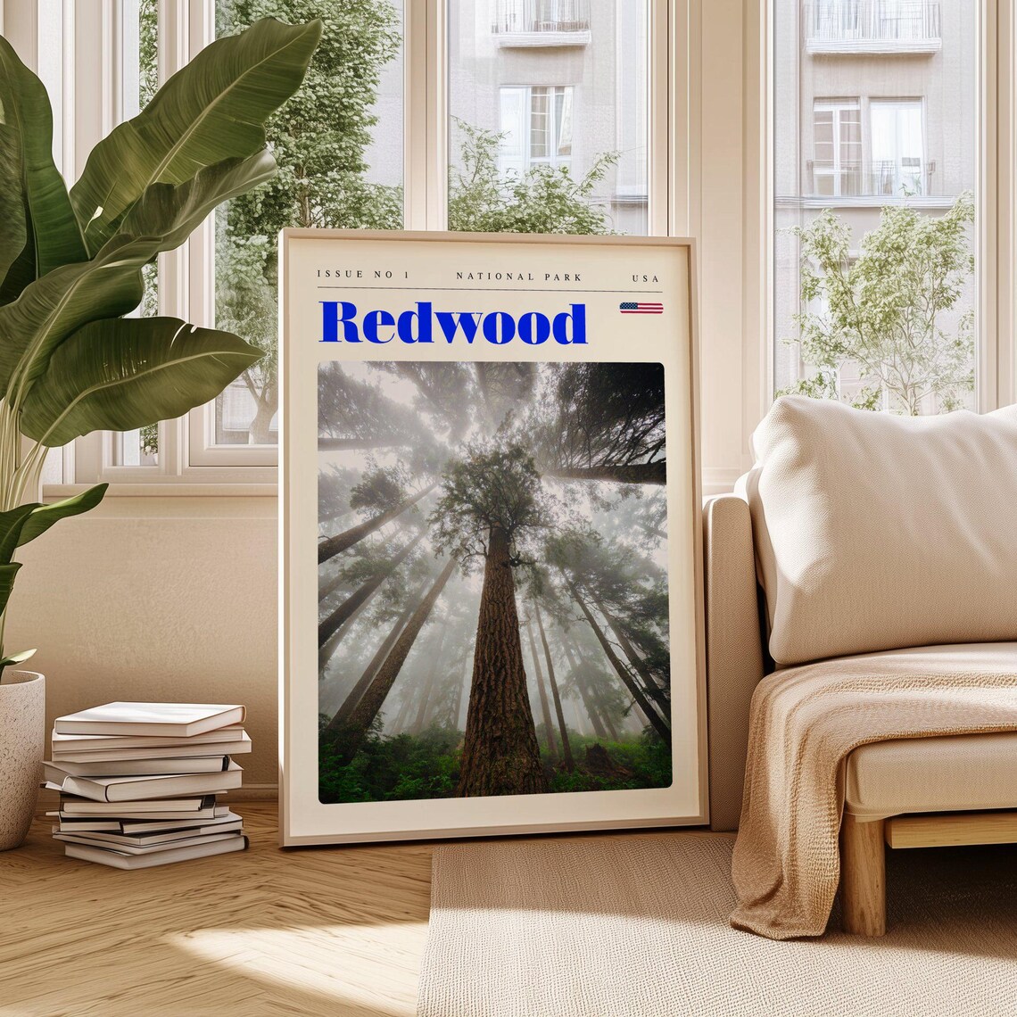 Redwood National Park Vintage Travel Poster Misty Giant Forest Trees
