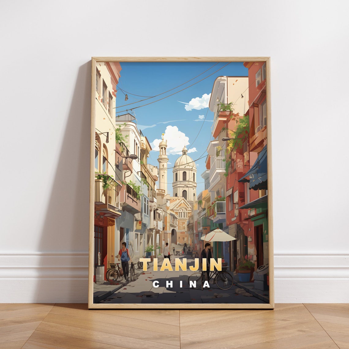 Tianjin China Old Street Bicycles Domed Landmark Travel Poster