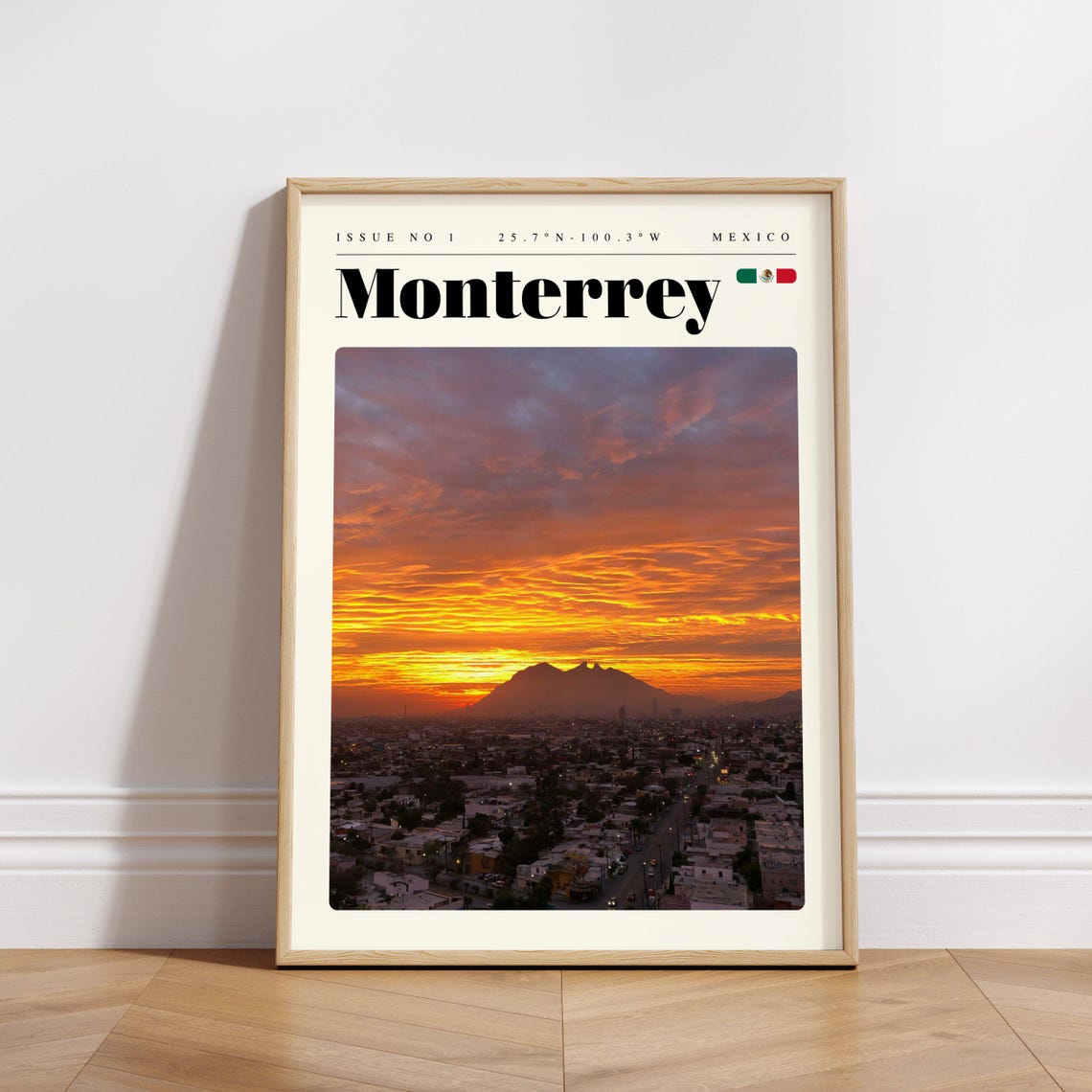 Monterrey Mexico Mountain Sunset Skyline Modern Travel Poster - Image 3
