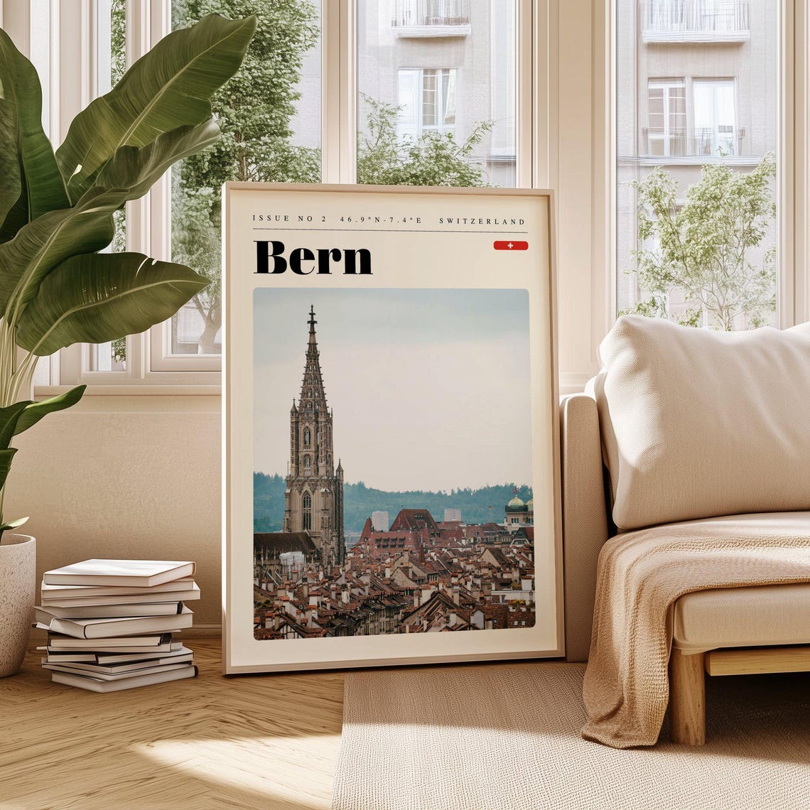 Bern Switzerland Gothic Cathedral Tower Old Town Travel Poster