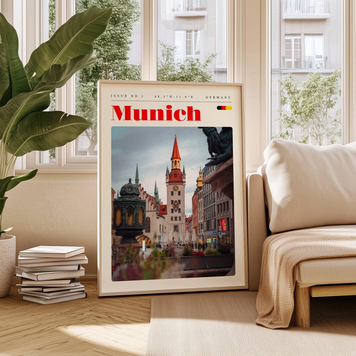 Munich Germany New Town Hall Clock Tower Marienplatz Travel Poster