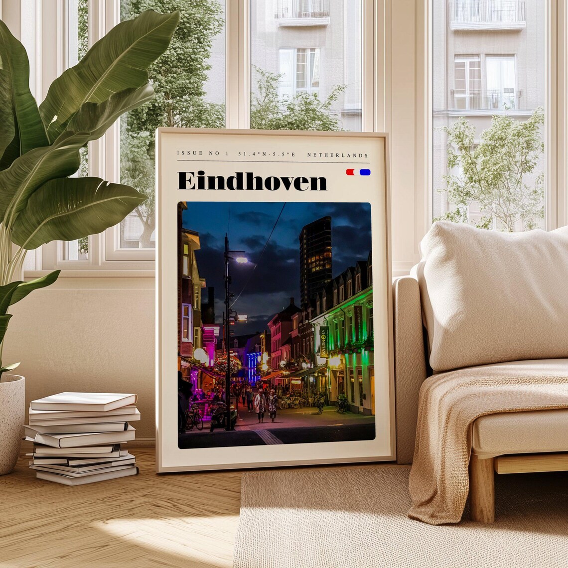 Eindhoven Netherlands Night Street Lights City Scene Travel Poster