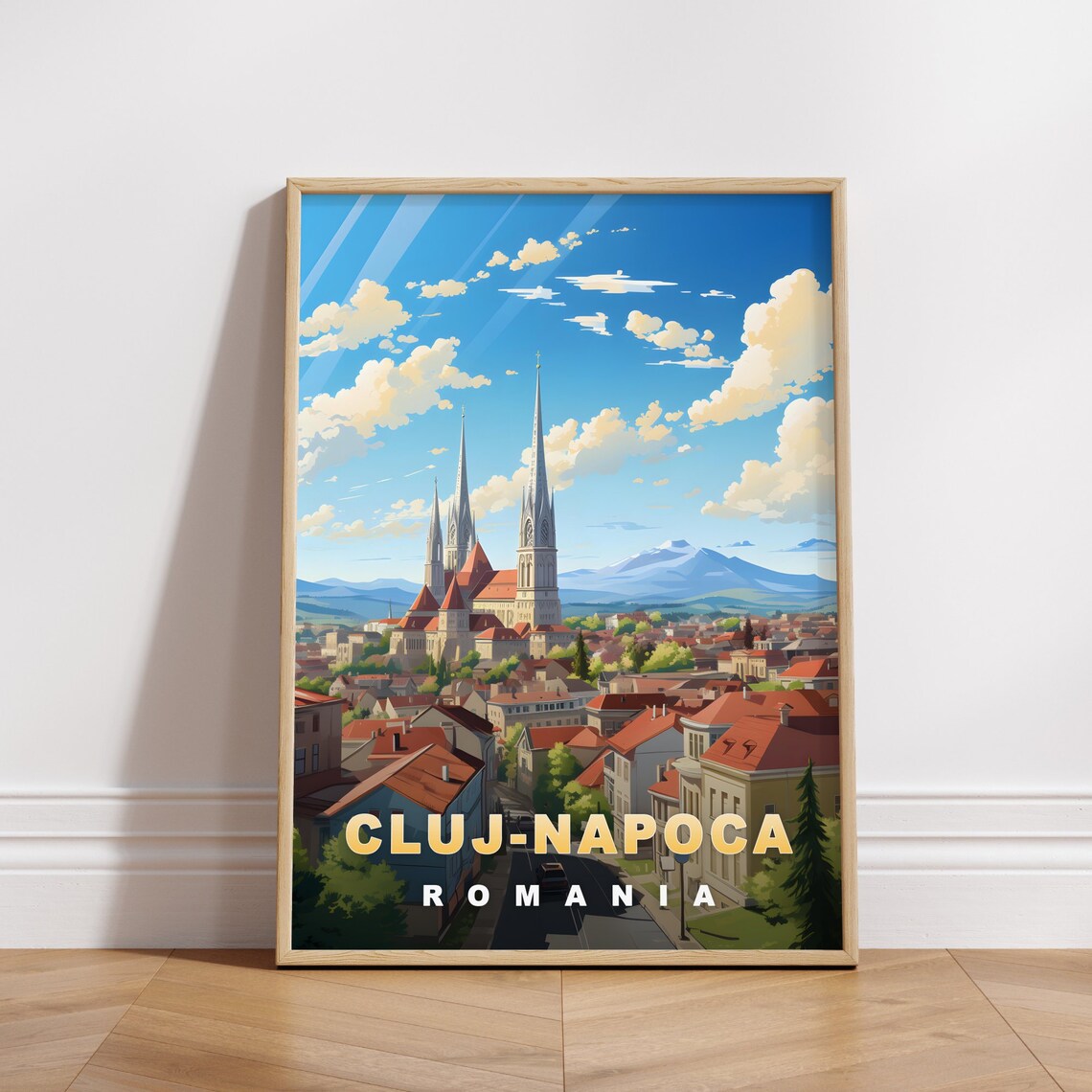 Cluj-Napoca Romania Red Rooftops Church Spires Skyline Travel Poster