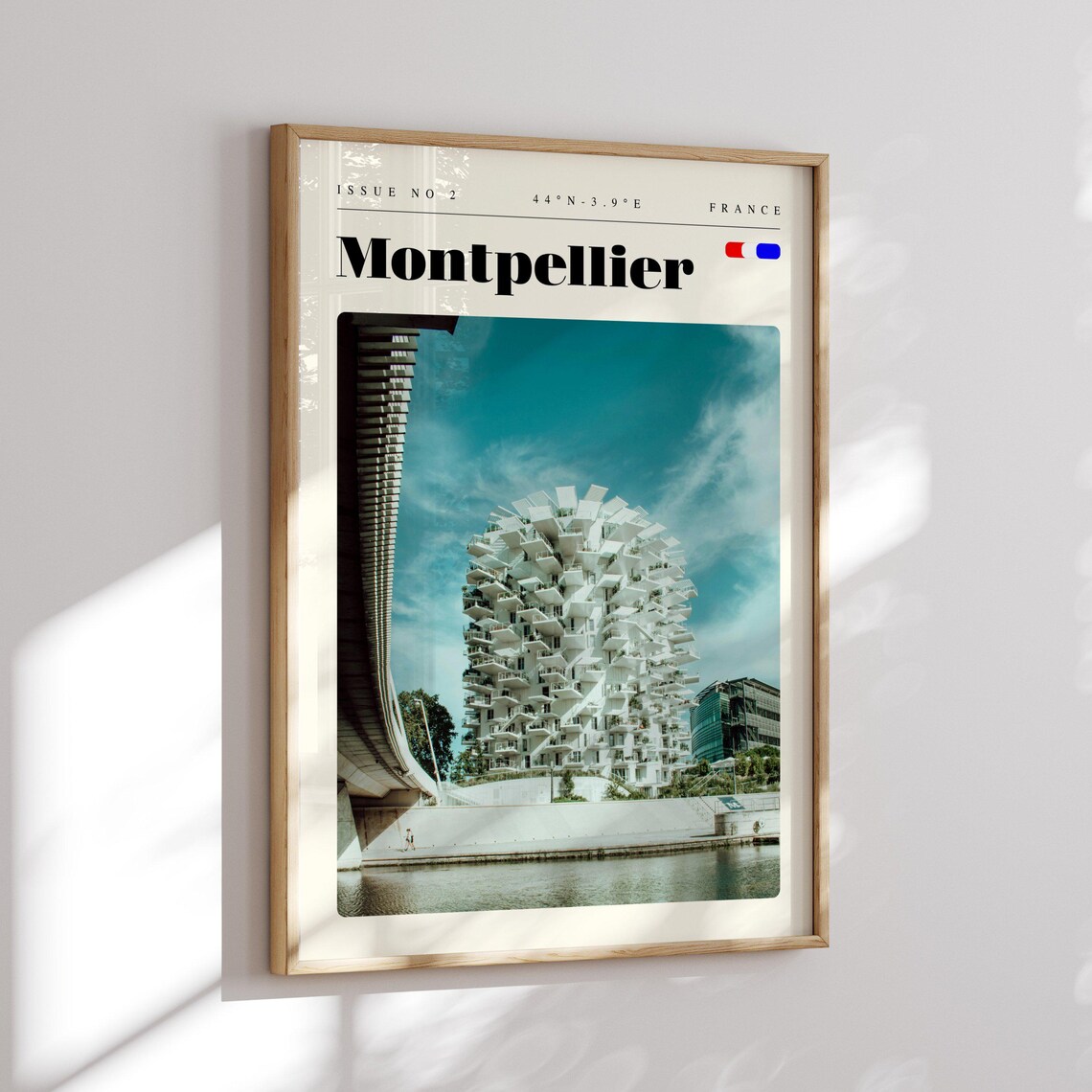 Montpellier France Modern Sculptural White Tower River Travel Poster - Image 2