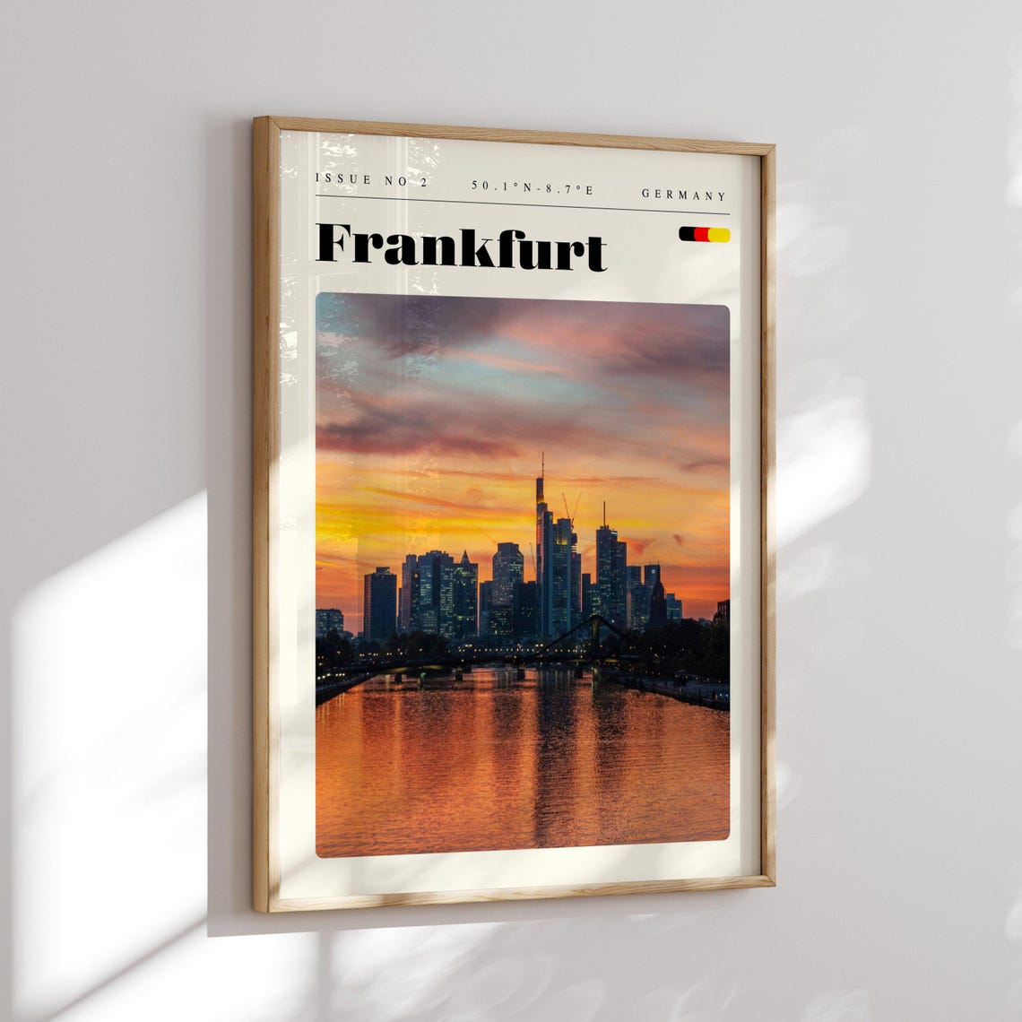 Frankfurt Germany Skyline Sunset Reflection on the River Travel Poster - Image 2