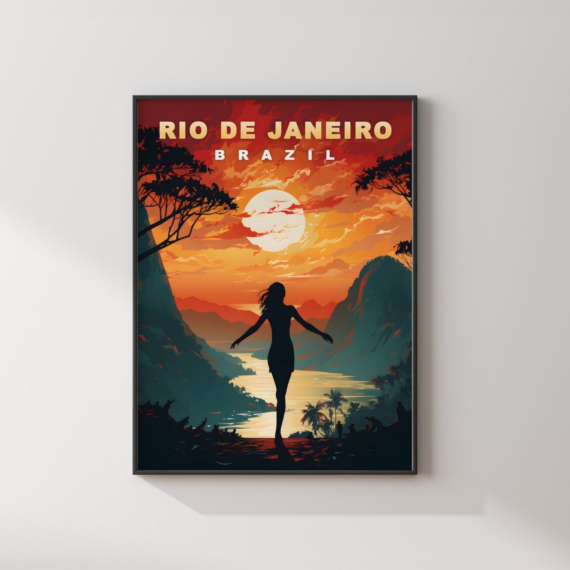 Rio de Janeiro Brazil Sunset Cliffs Bay Woman Scene Travel Poster - Image 2