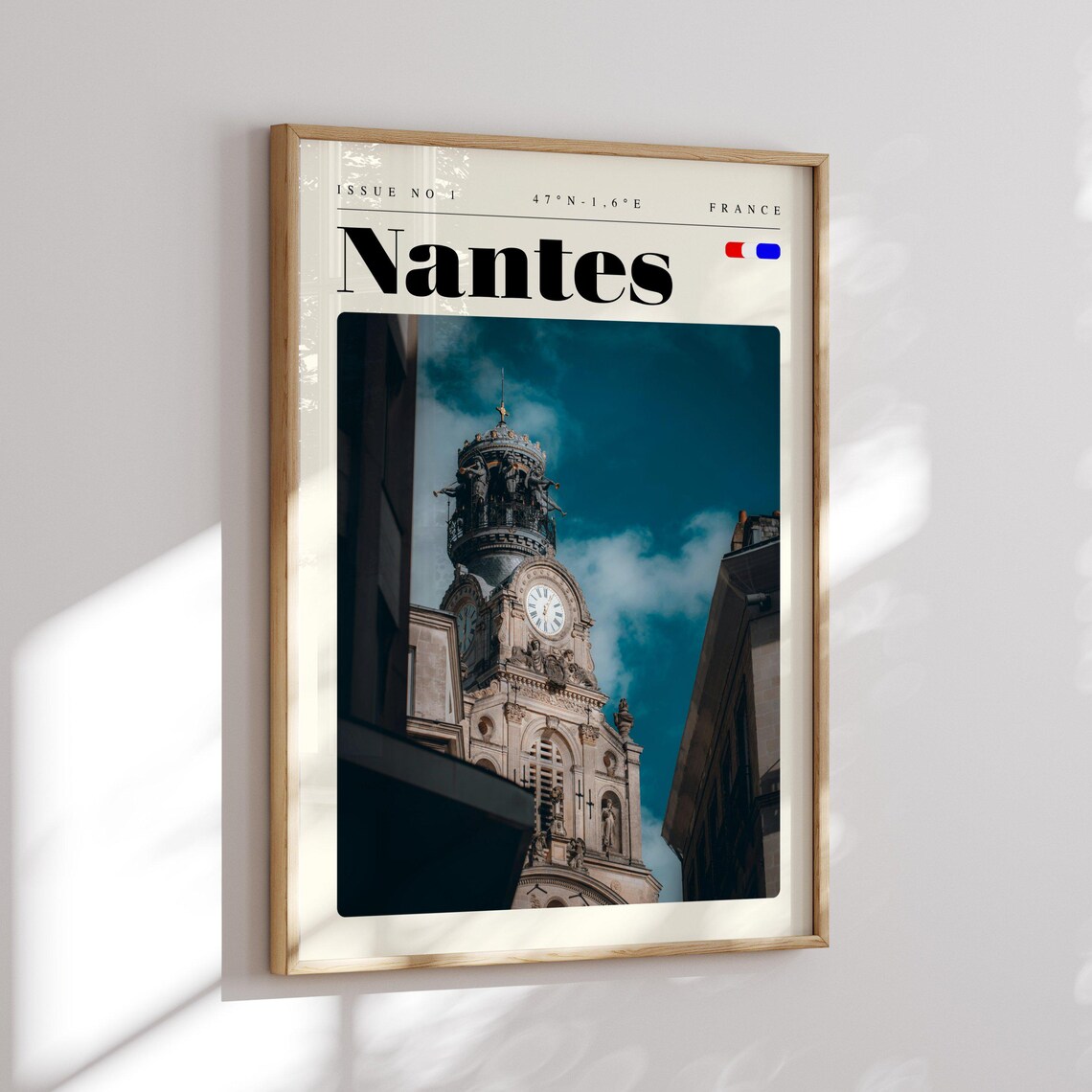 Nantes France Historic Clock Tower Against Blue Sky Travel Poster - Image 2