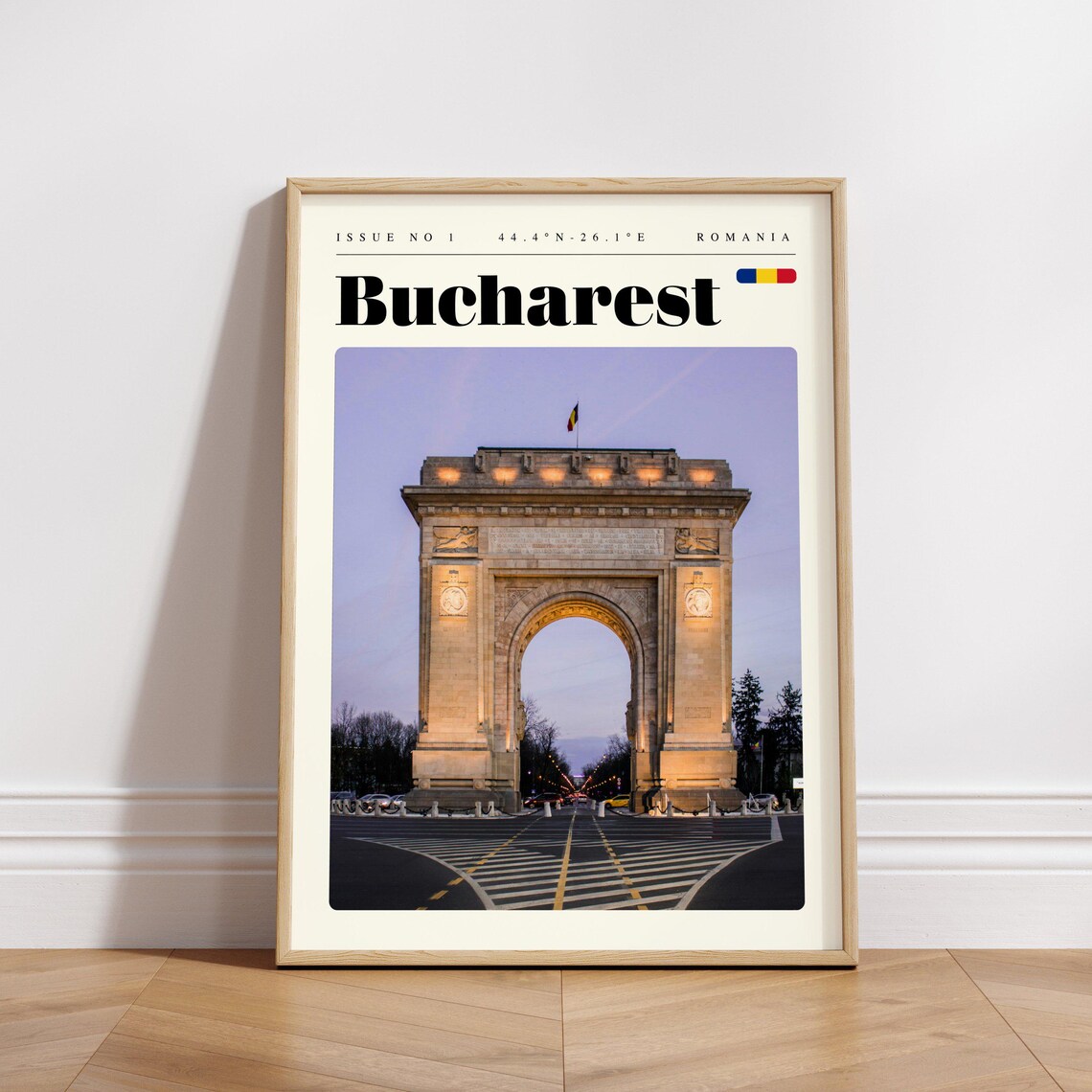 Bucharest Romania Arch of Triumph Night Glow Vintage Travel Poster - Image 3