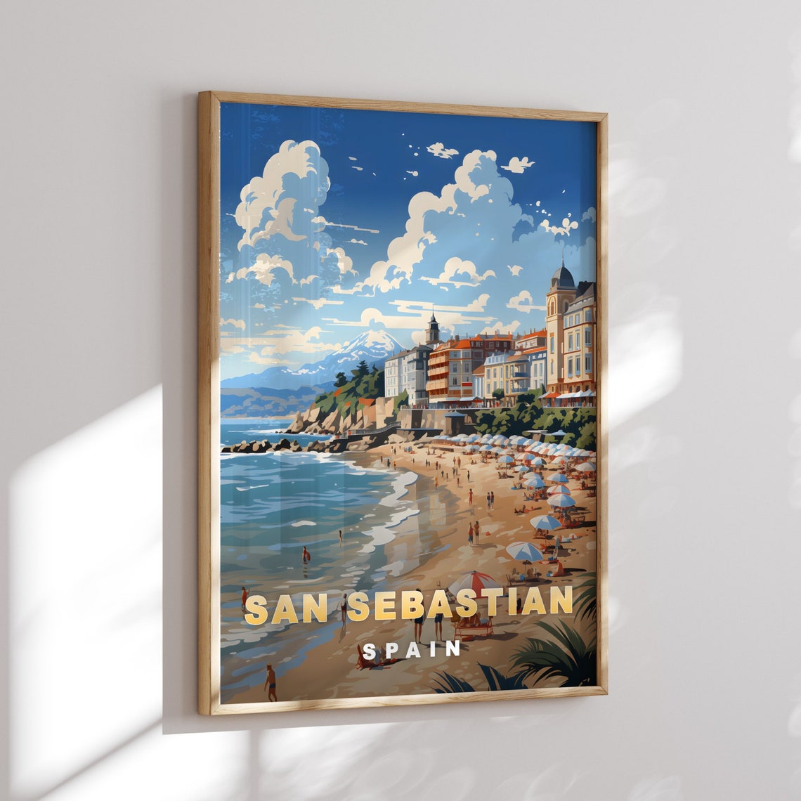 San Sebastian Spain Beach Umbrellas Seaside Promenade Poster - Image 2