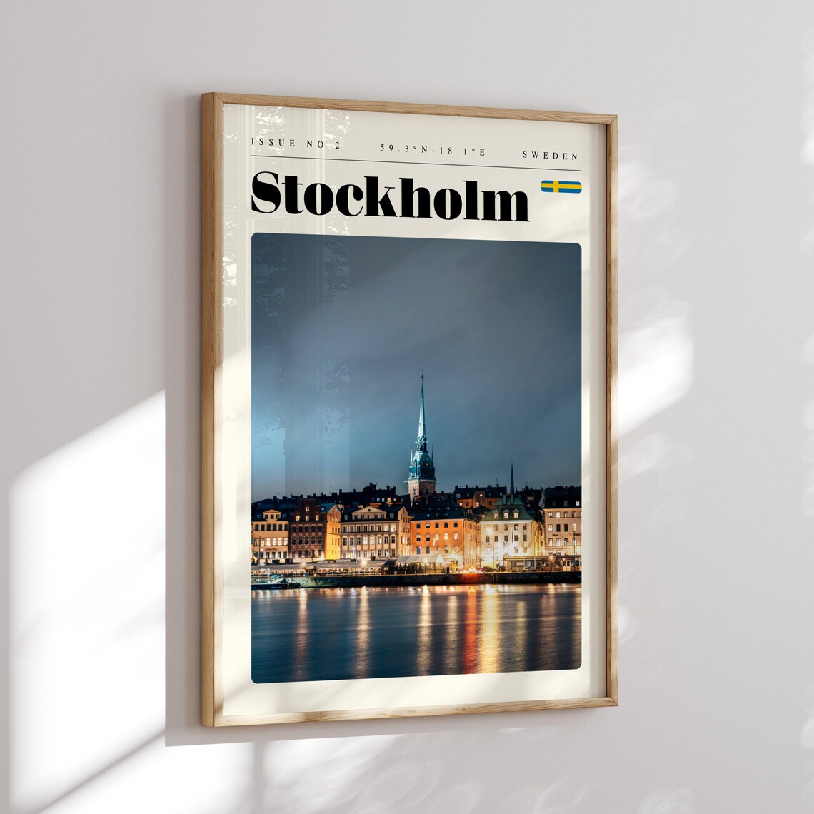 Stockholm Sweden Vintage Travel Poster Night Waterfront Lights Glow - Image 2
