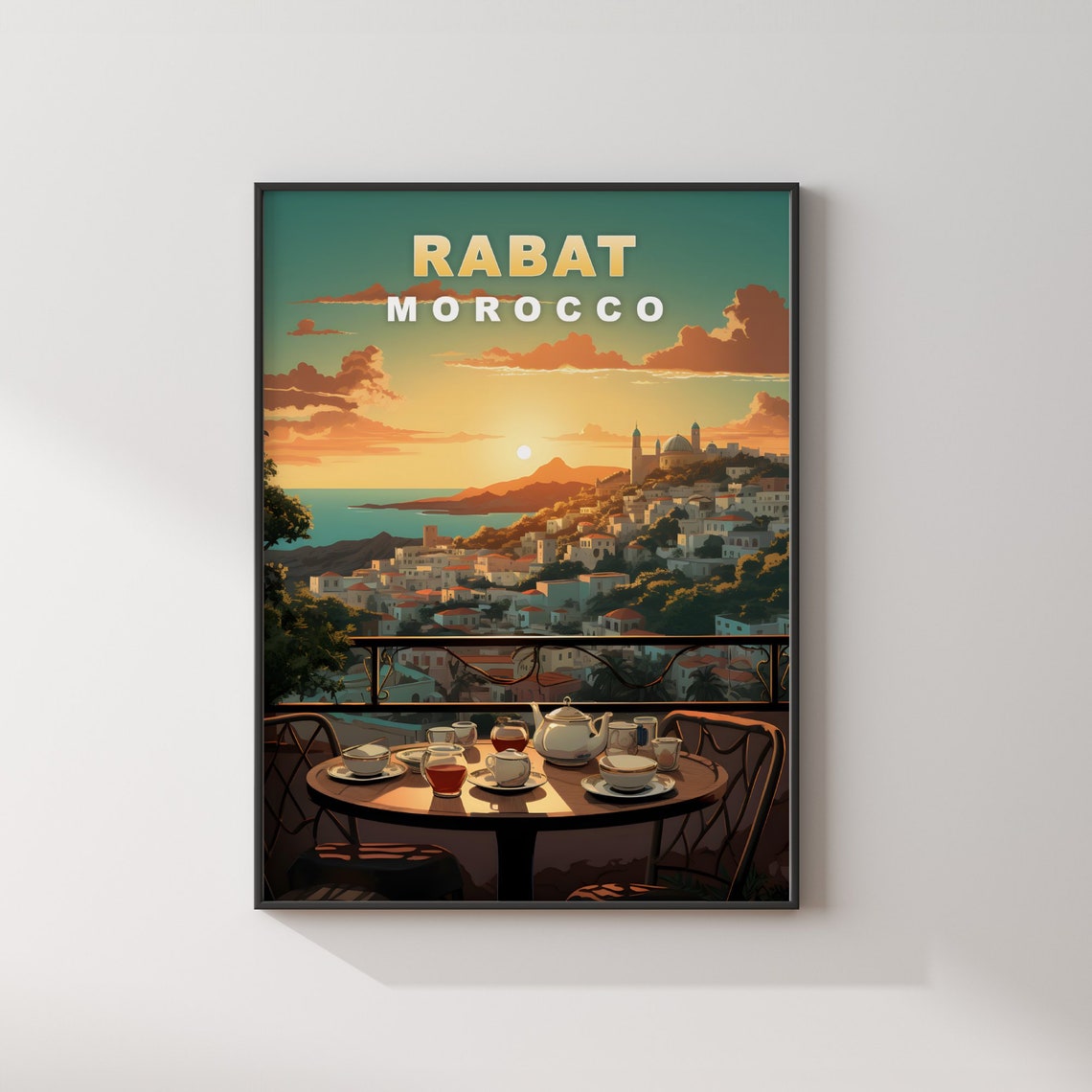 Rabat Morocco Sunset Bay Terrace Tea Table Vintage Travel Poster - Image 2