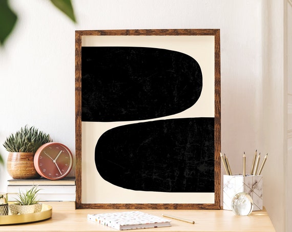 Abstract Black Wall Print Art Mid Century Modern Minimal Abstract Shapes Art Cute Trendy Wall Art