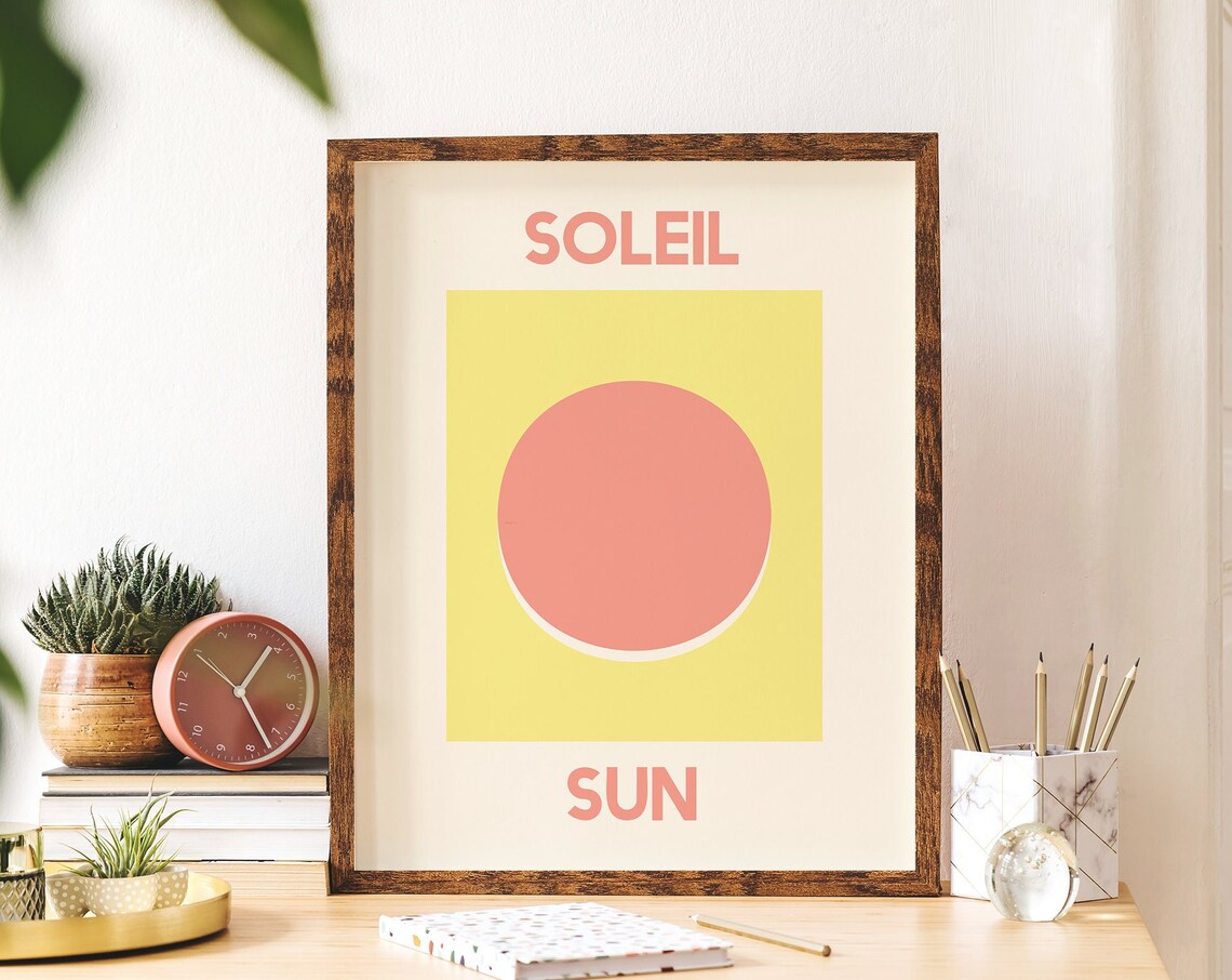 Soleil Sun Print Art Orange Sun Wall Art Cute Trendy Wall Art