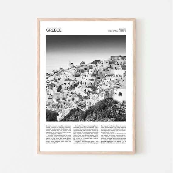 Santorini Whitewashed Village Windmill Greece Black and White Poster