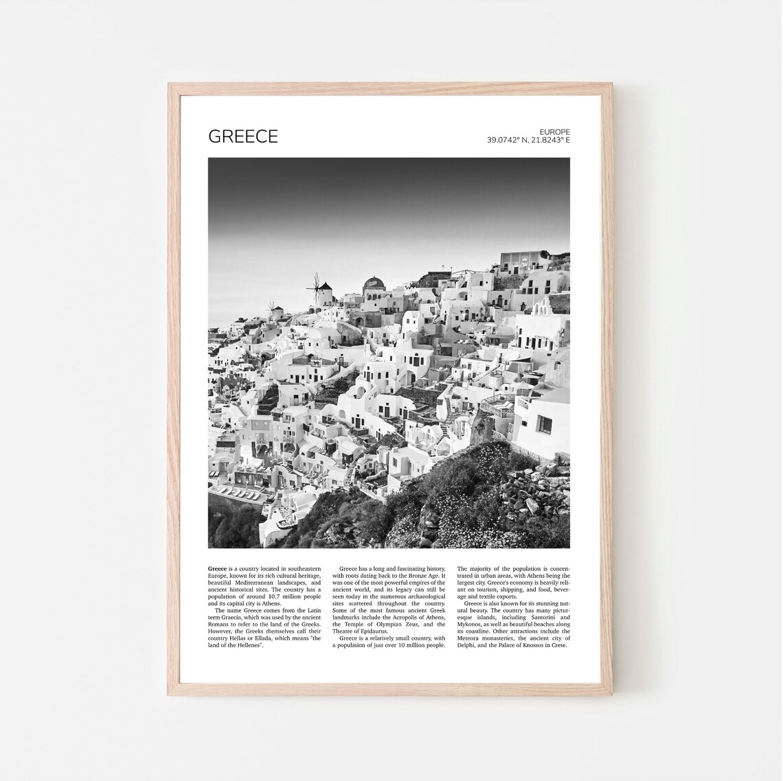 Santorini Whitewashed Village Windmill Greece Black and White Poster
