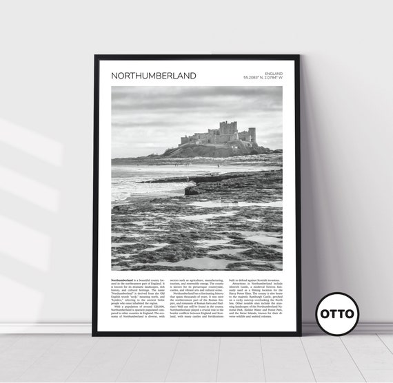 Northumberland Wall Art Northumberland Artful Travel Poster Print Photo Bamburgh Castle Landscape England United Kingdom