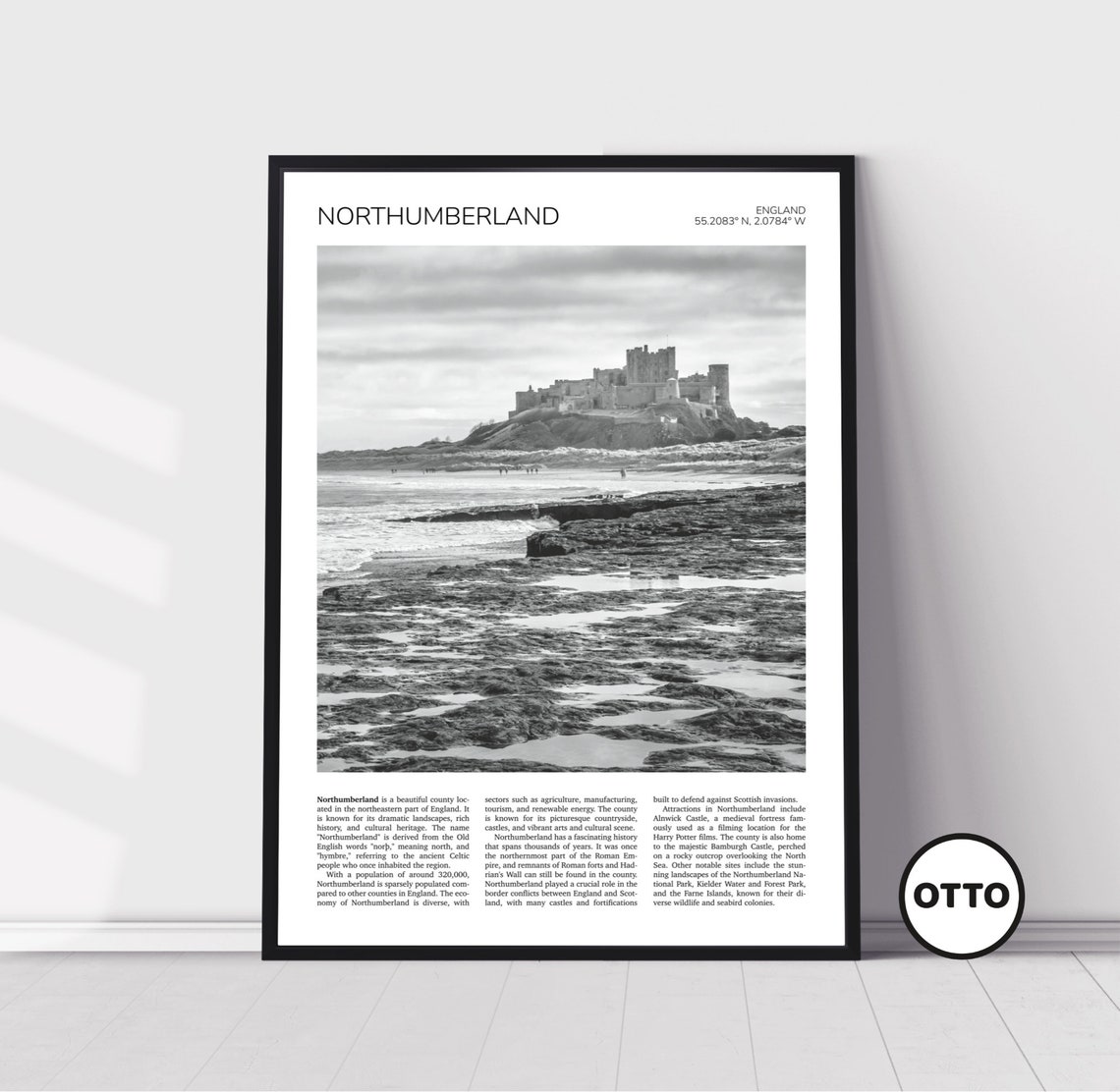Northumberland Wall Art Northumberland Artful Travel Poster Print Photo Bamburgh Castle Landscape England United Kingdom