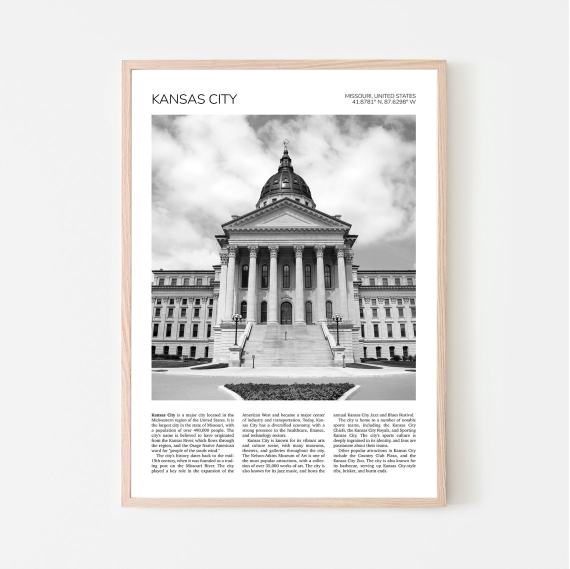 Kansas City Wall Art State Capitol Building Kansas City Artful Travel Poster Print Photo Topeka Cityscape Missouri Usa