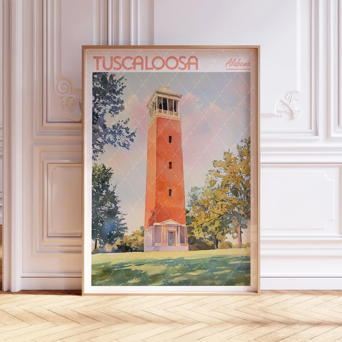 Tuscaloosa Watercolor Travel Poster, Alabama City Art