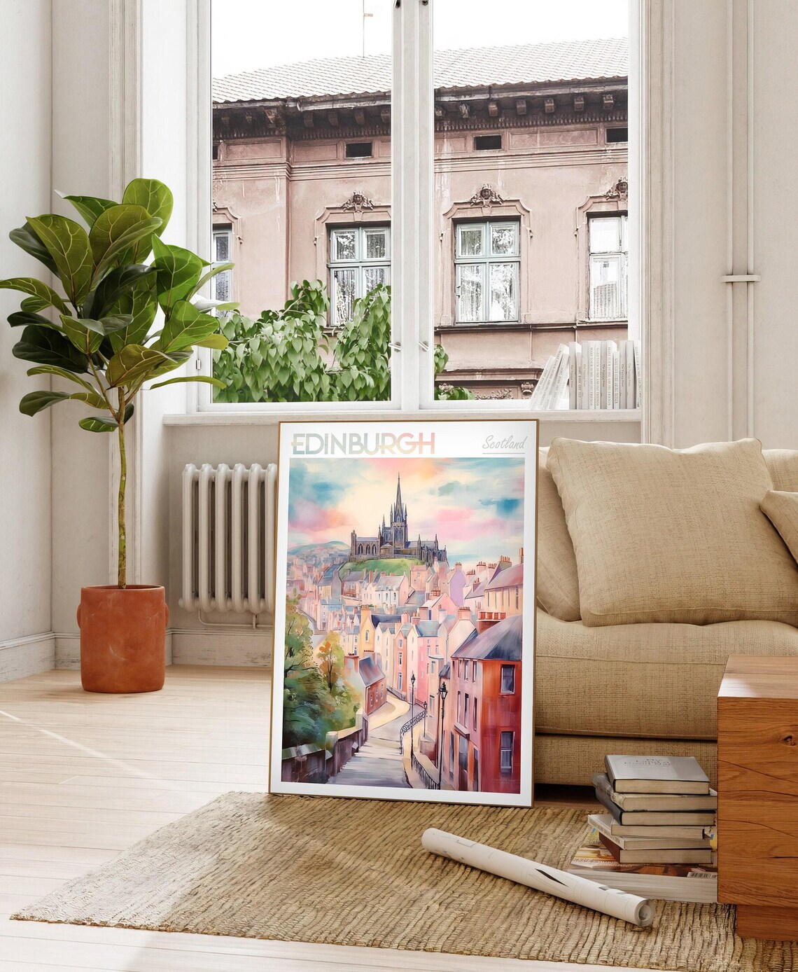 Edinburgh City Watercolor Poster, Scotland Travel Art