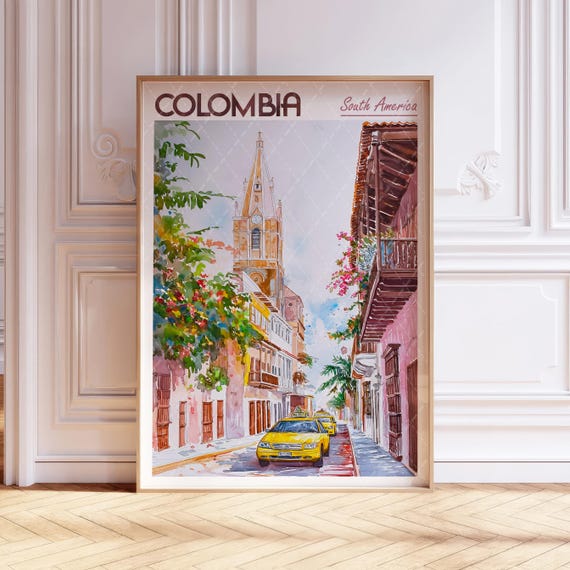 Colombia Watercolor Poster World Cities Wall Art South America Travel City Pastel Colors