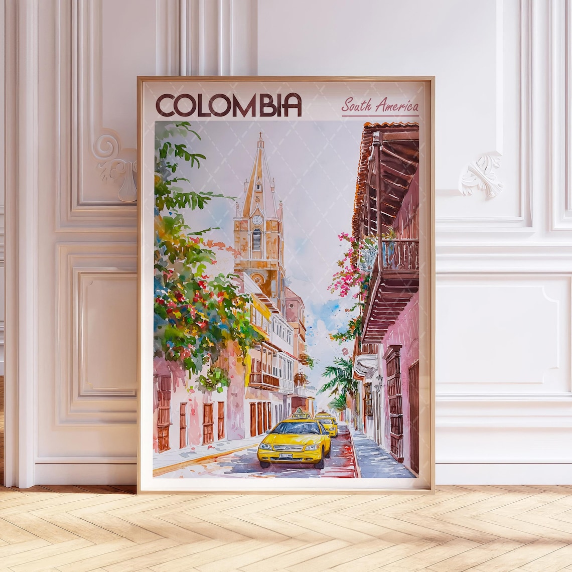 Colombia South America Colonial Street Vintage Travel Poster