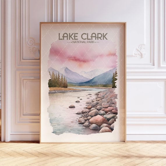 Lake Clark National Park Alaska Mountain Lake Watercolor Poster