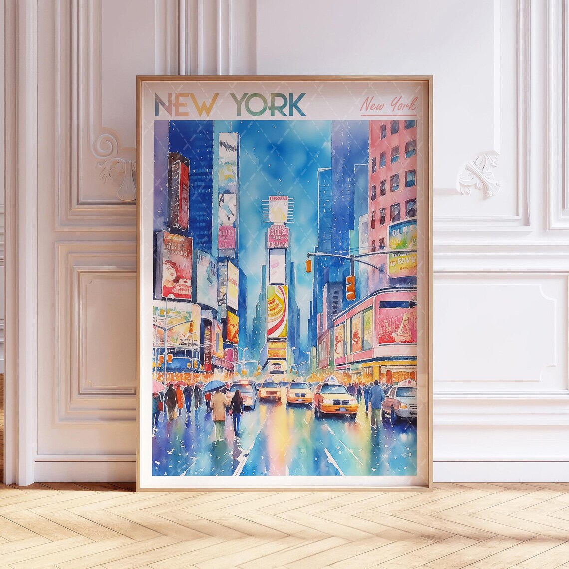 Times Square Watercolor Travel Poster, New York City