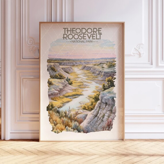 Theodore Roosevelt National Park Watercolor Travel Poster