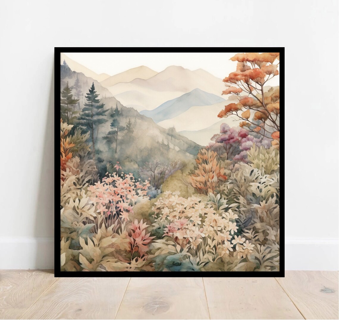 Watercolor Forest Landscape Art Print, Autumn Trees - Image 3