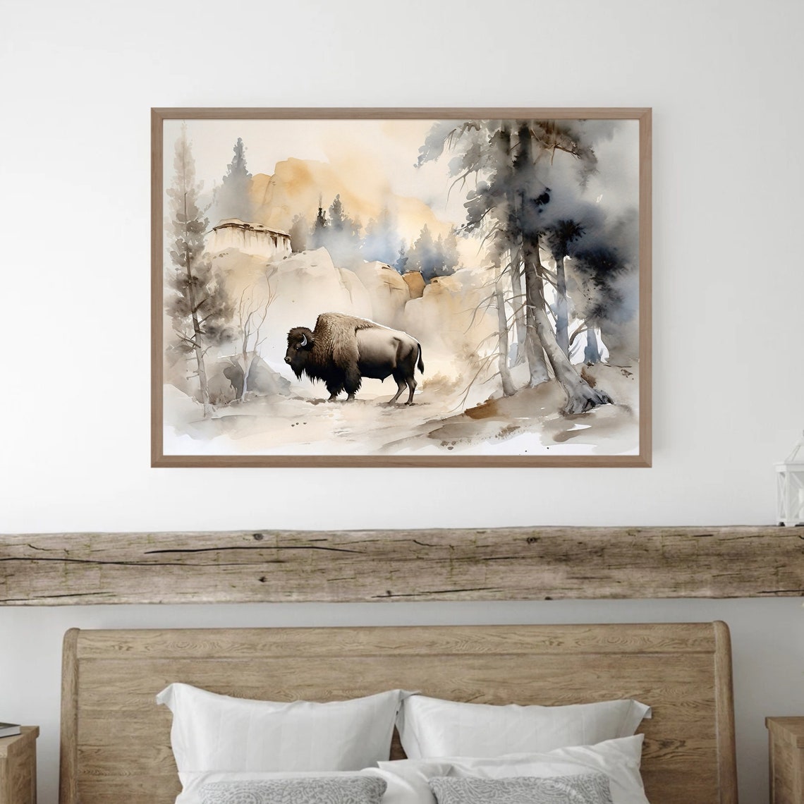 American Bison Misty Forest Wildlife Watercolor Nature Art Poster - Image 5
