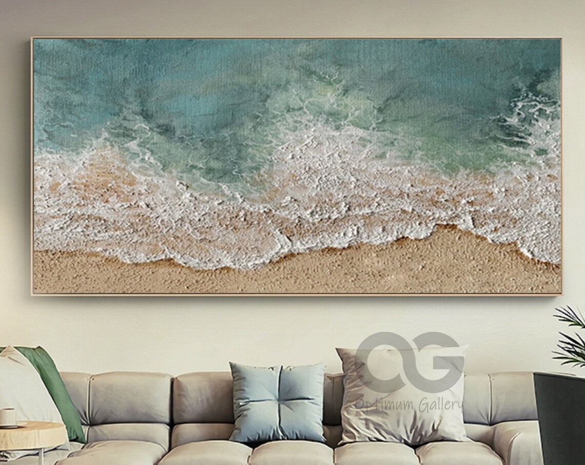 Abstract Coastal Ocean Art Print, Textured Green