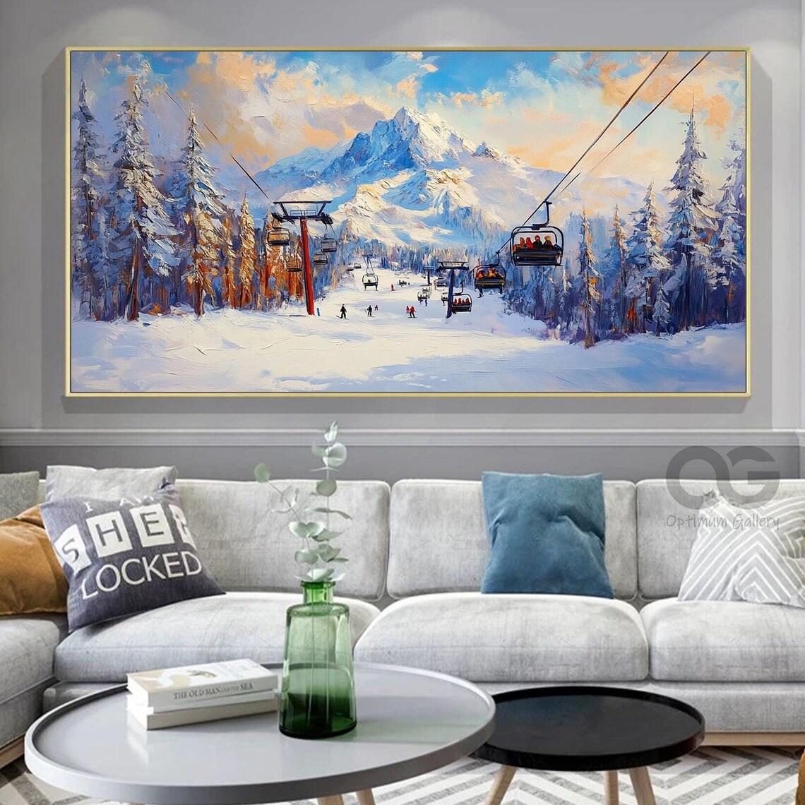 Golden Hour Ski Slope Chairlifts Pine Forest Mountain Peak Poster