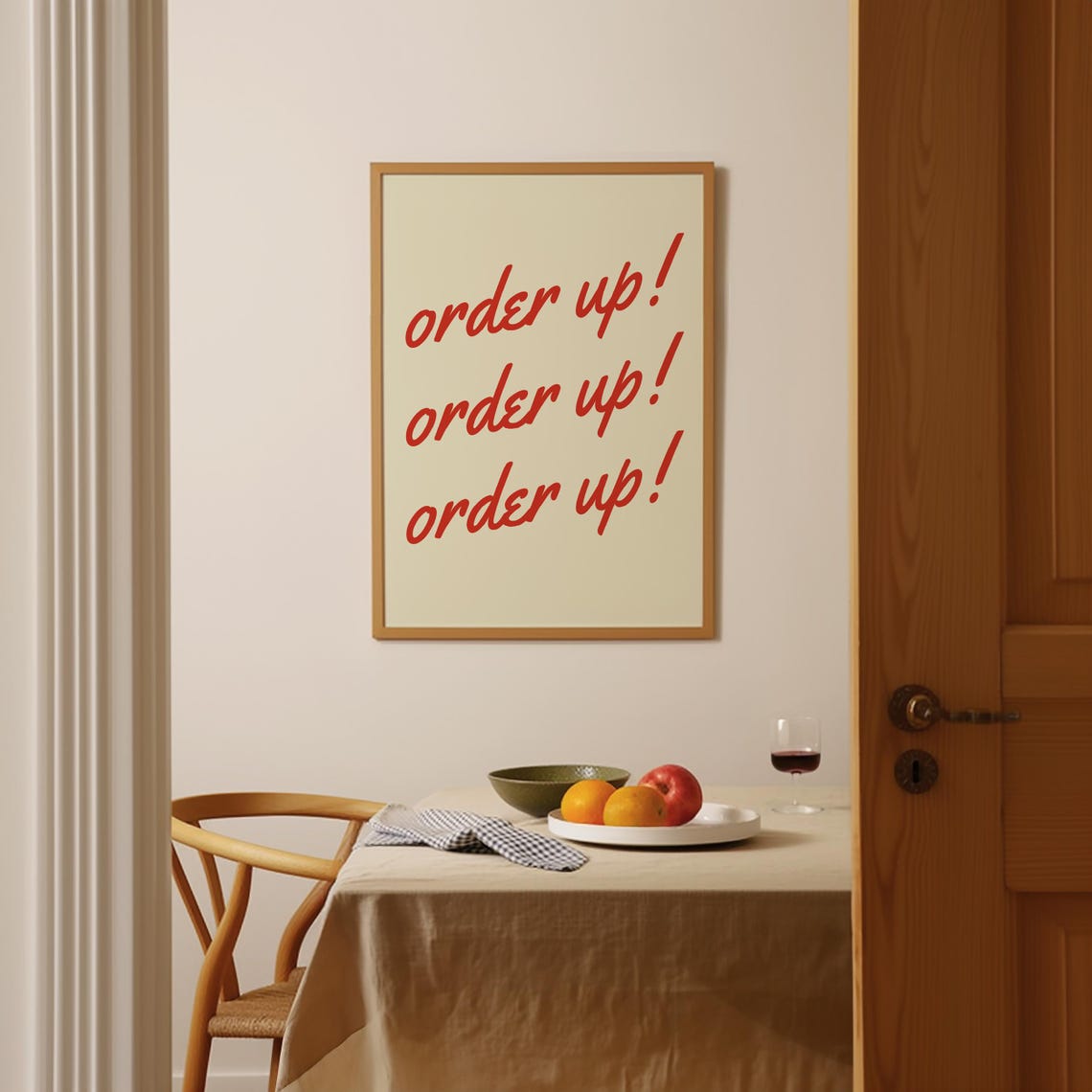 Order Up Red Script Retro Typography Kitchen Diner Sign Wall Art