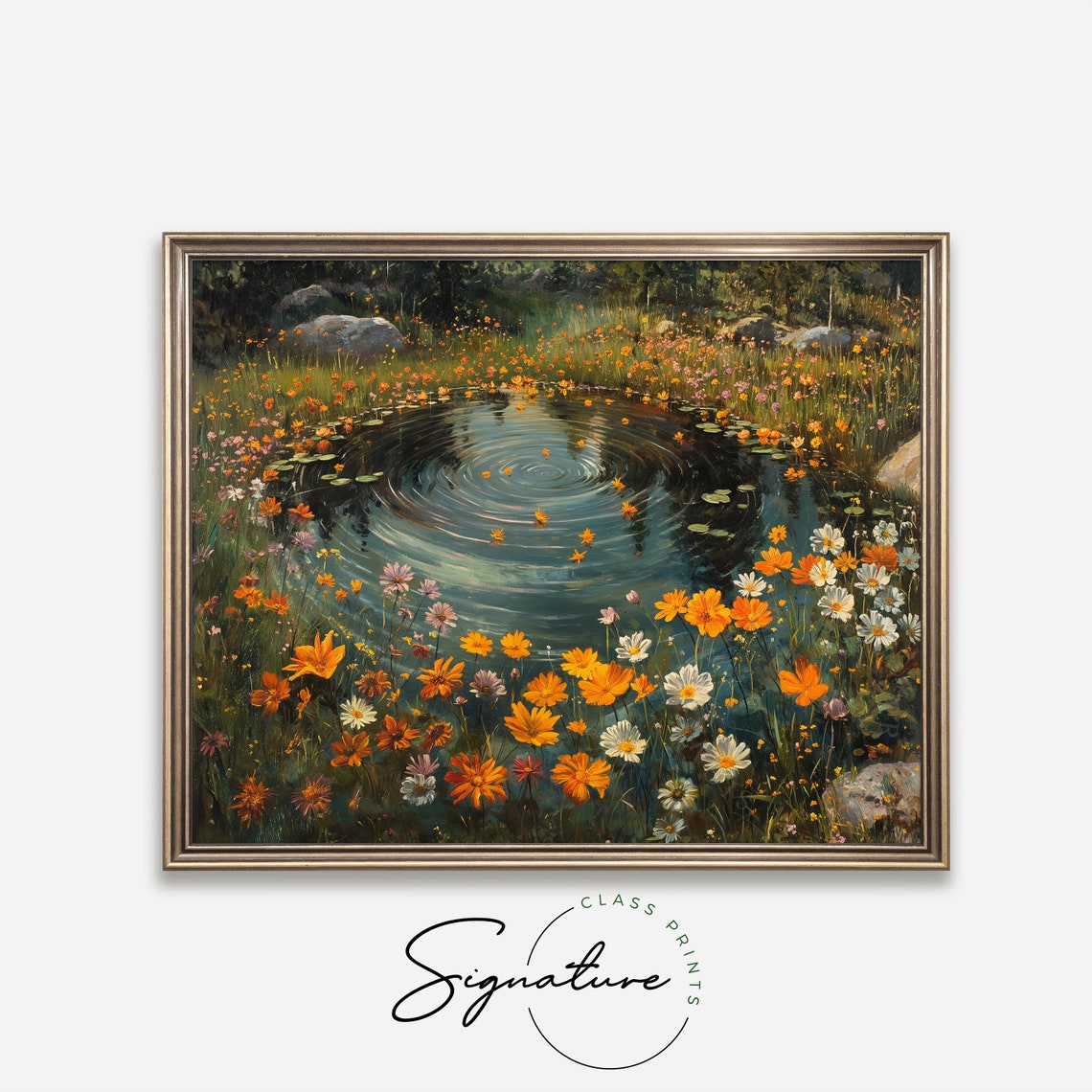 Swirling Pond Ringed By Wildflowers Impressionist Floral Poster - Image 4