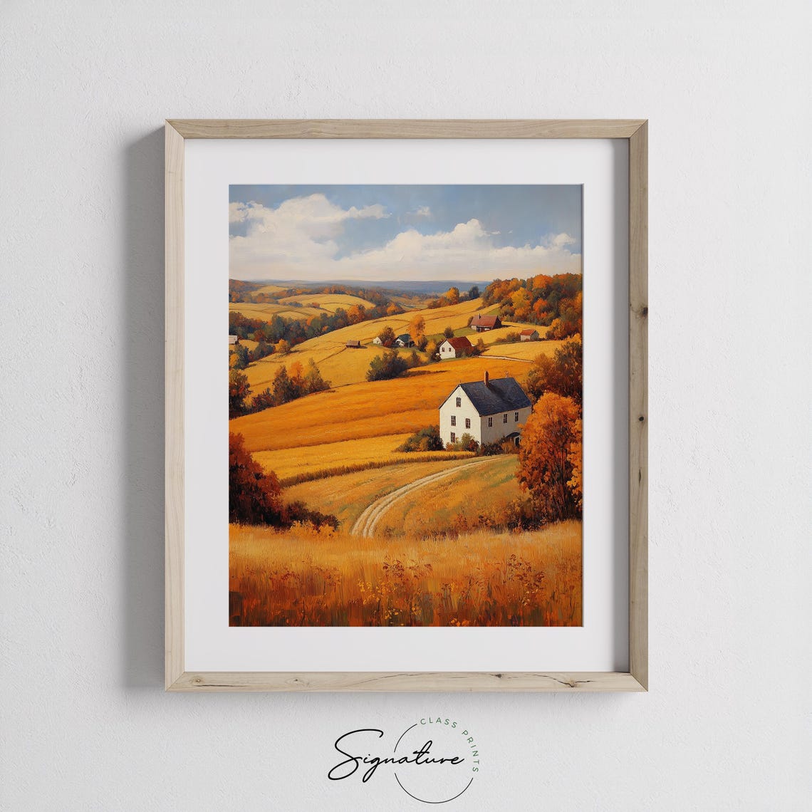 Rolling Golden Hills with White Farmhouse and Red Barns Poster - Image 3