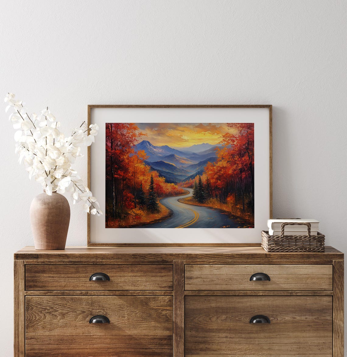 Winding Road Autumn Mountains Sunset Oil Painting Landscape Poster - Image 3