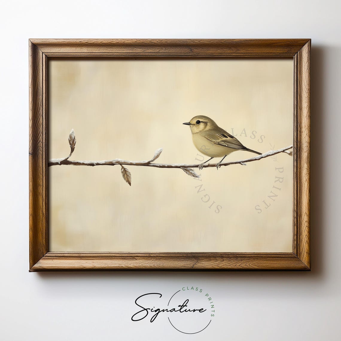 Tiny Goldcrest On Frosted Branch Vintage Winter Bird Art Poster - Image 5