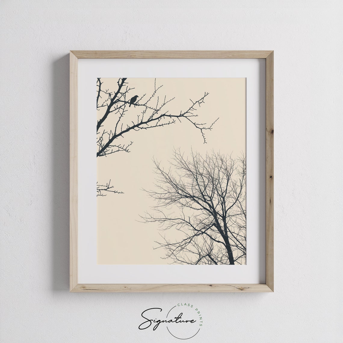 Quiet Winter Bird On Bare Branches Cream Sky Sketch Nature Poster - Image 3
