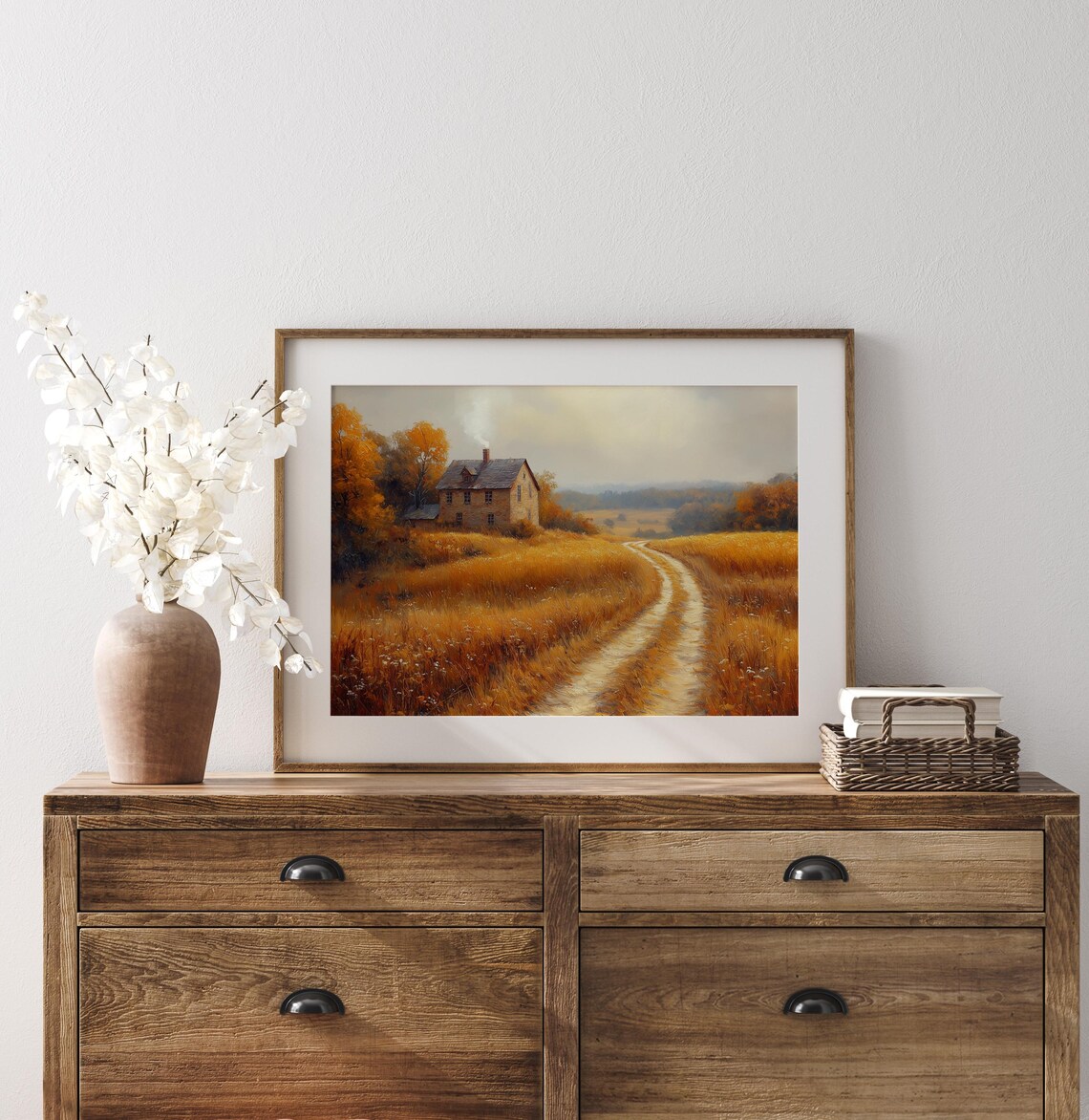 Old Stone Farmhouse Golden Wheat Field Winding Country Path Print - Image 3