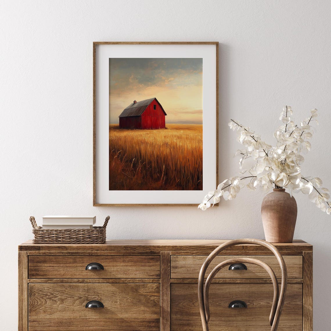 Red Barn Sunset Wheat Field Pastel Sky Evening Farm Art Poster - Image 5