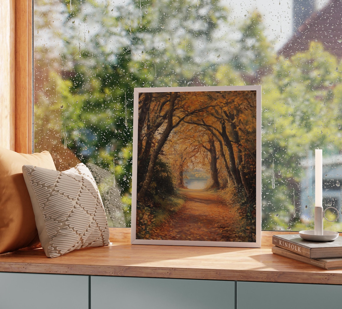 Serene Forest Path In Autumn Colors Art Print - Image 2