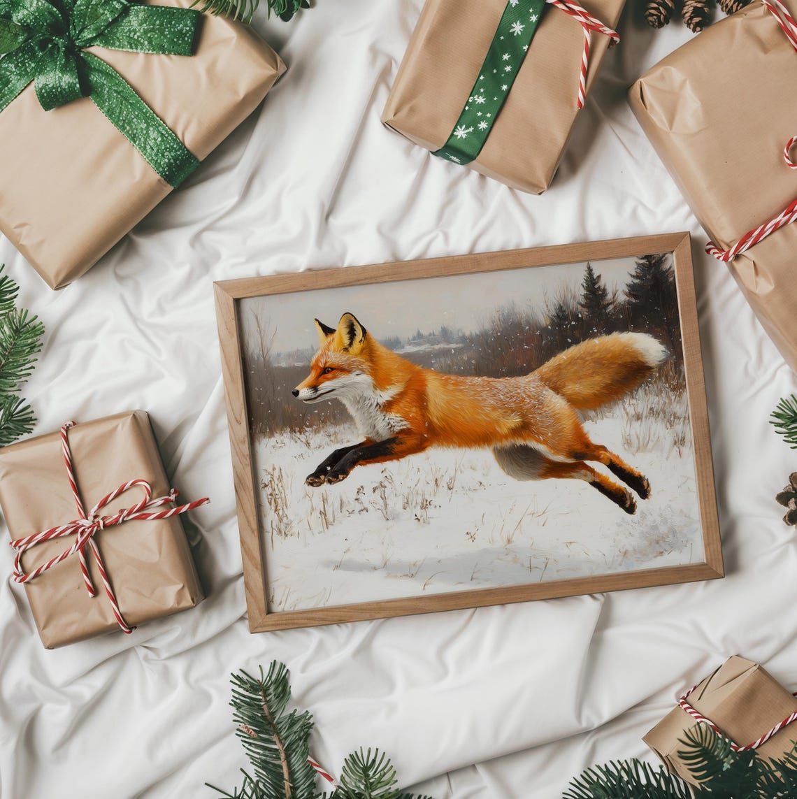 Red Fox Leaping Through A Snowy Field In Mid Air Wildlife Poster - Image 2