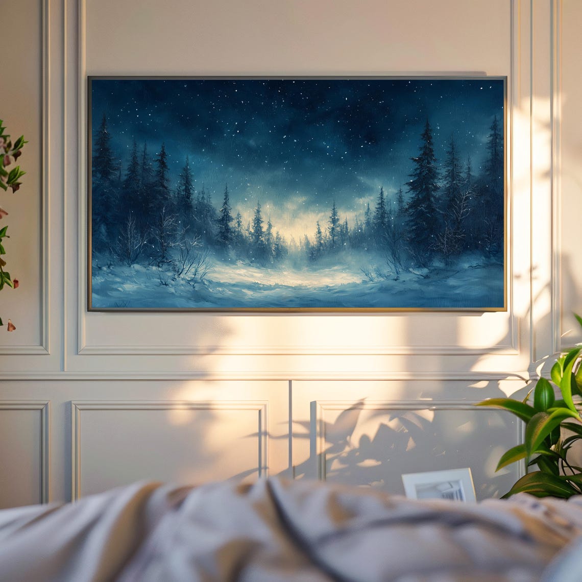 Starry Winter Night Pine Forest Moonlit Snow Landscape Poster - Image 4