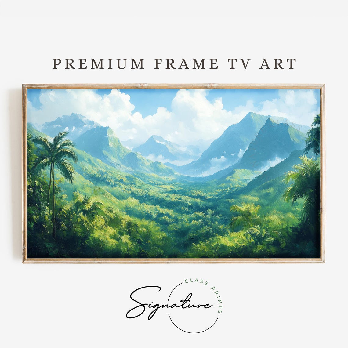 Lush Green Palm Valley Misty Blue Mountains Tropical Scenery Wall Art