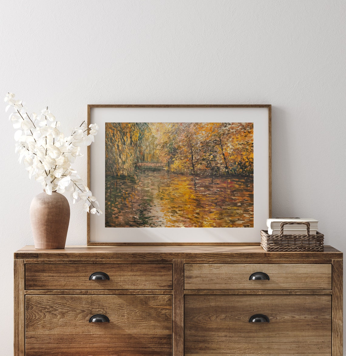 Golden Fall River Lined With Autumn Trees Reflective Art Poster - Image 3